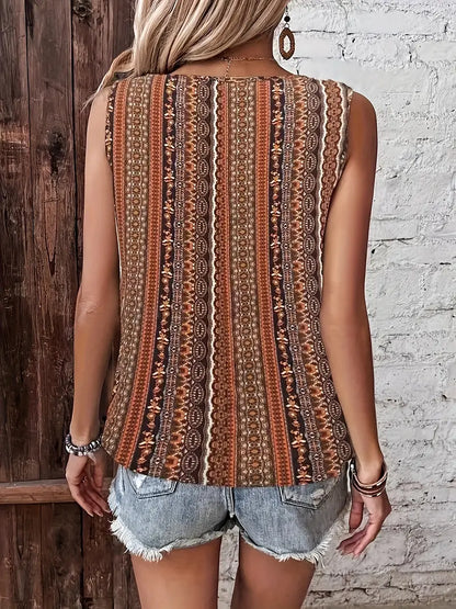 V-hals Tanktop met Boho Print Gedraaid Model