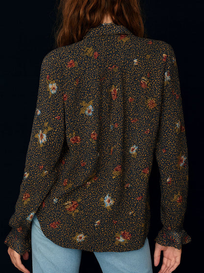 Elise – Dames Blouse met Bloemenprint, Ruches en Afgeronde Zoom