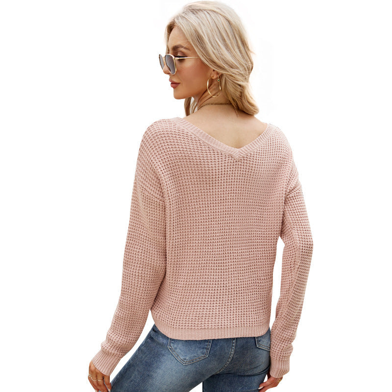Dames Trui Gebreid V-hals Koorddetail Trendy