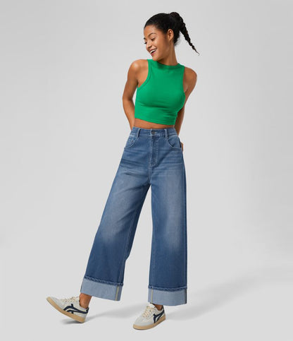 Dames Wide Leg Jeans Zwart Comfortabel