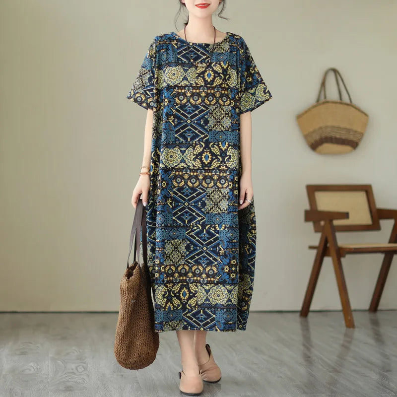 CocoLuxe Retro Midi Jurk met Zakken