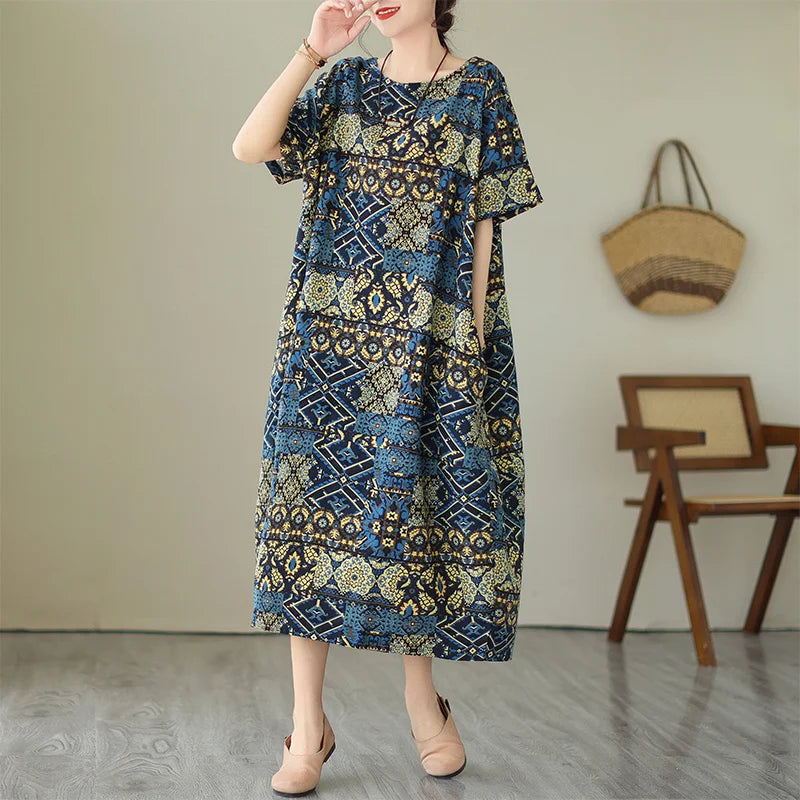 CocoLuxe Retro Midi Jurk met Zakken