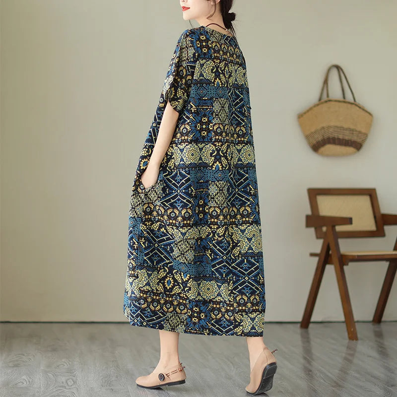 CocoLuxe Retro Midi Jurk met Zakken