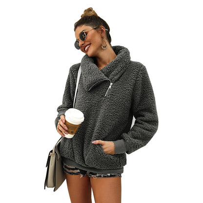 Dames Teddy Trui Warm Elegante met Kraag en Rits