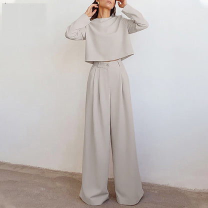 Dames Co-ord Set Lange Mouw Top Wijde Broek Devani