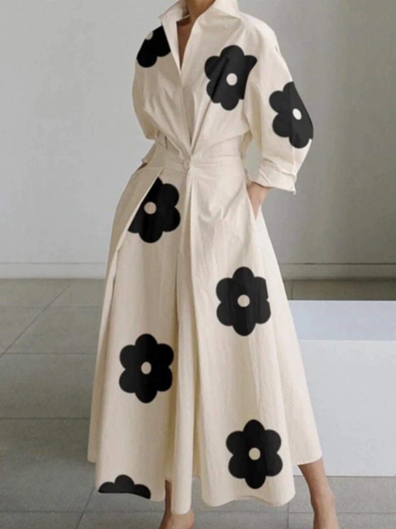 Dames Jurk met Overhemdkraag Elegante Stijl