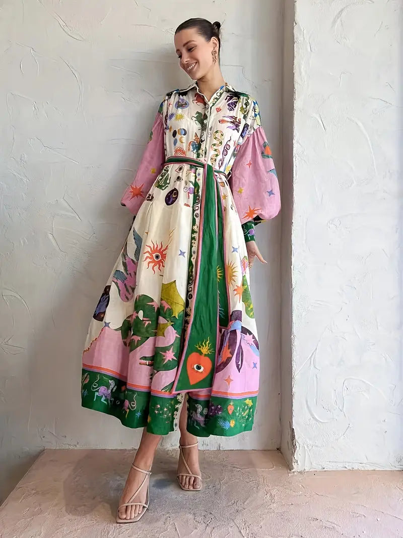 Maxi-jurk met Abstracte Print Vrouwelijk Design