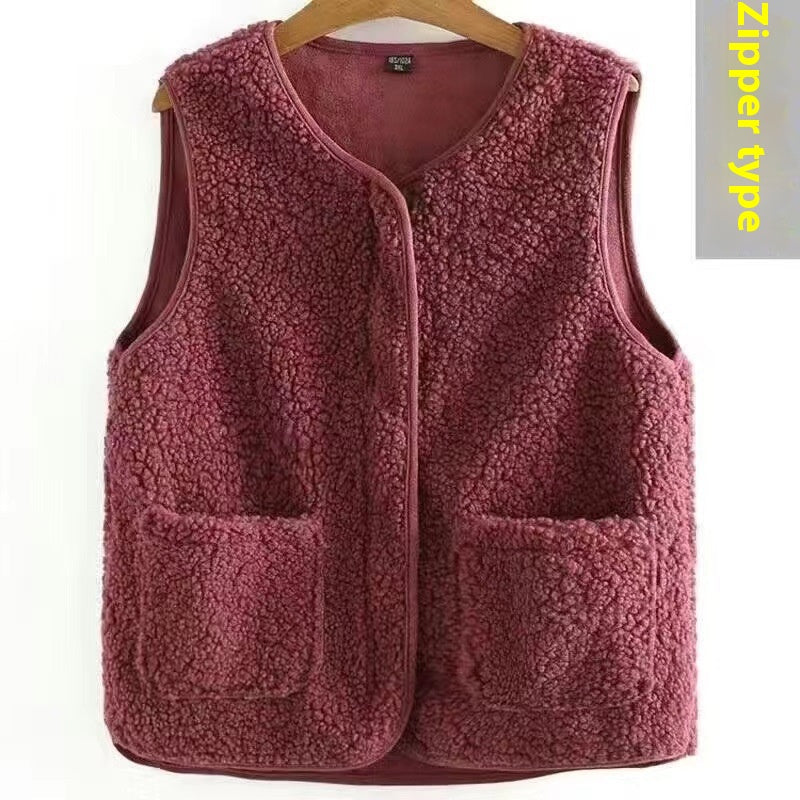 Dames Bodywarmer Plus Size Zachte Warme Teddyjas met Zakken