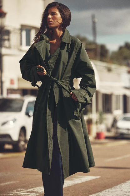 Dames Trenchcoat Lange Trendy Voorjaarsjas met Ceintuur - Mode Vibes