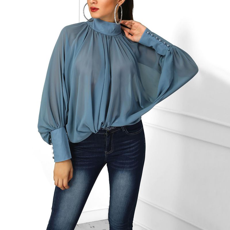 Vrouwelijke Blouse Wijd Mouwen Zomerse Stijl