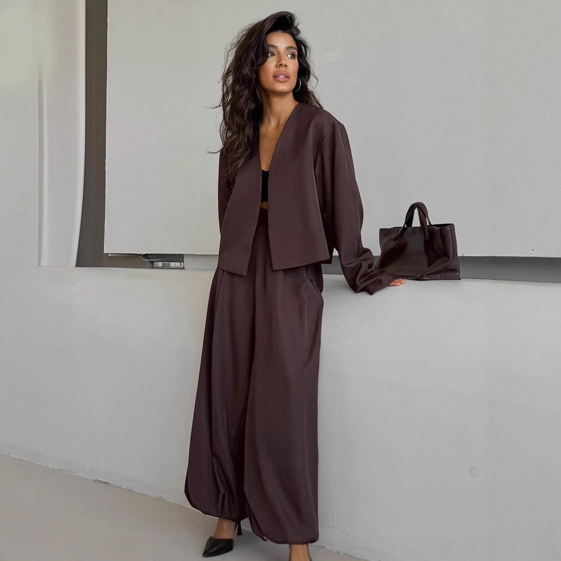 Dames Tweedelige Set met Wijde Broek en Blazer Modern Design