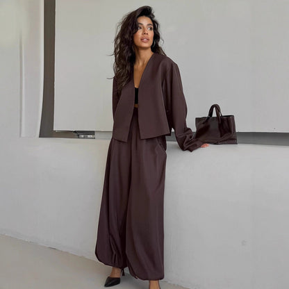 Dames Tweedelige Set met Wijde Broek en Blazer Modern Design