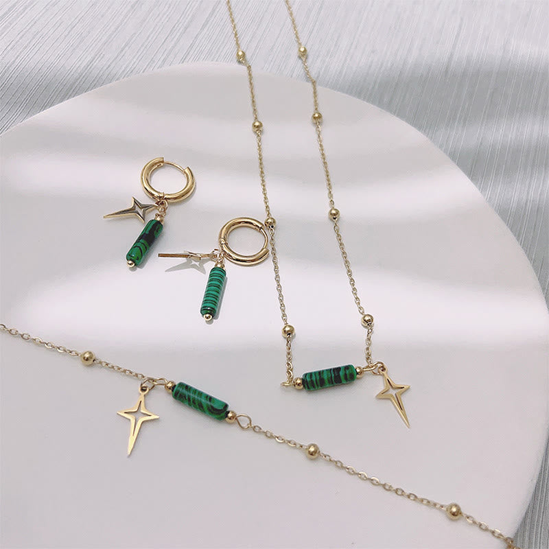 Malachiet Sieraden Set: Oorbellen, Halsketting en Armband Natuursteen