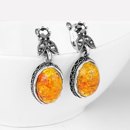 Retro Oorbellen Bloemen Amber Vintage Stijl