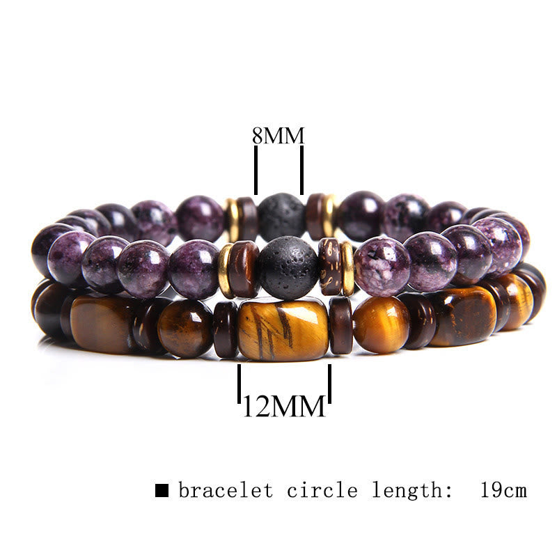 Turkoois Armband met Tijgeroog Edelsteen Zwart Lederen Band