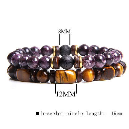 Turkoois Armband met Tijgeroog Edelsteen Zwart Lederen Band