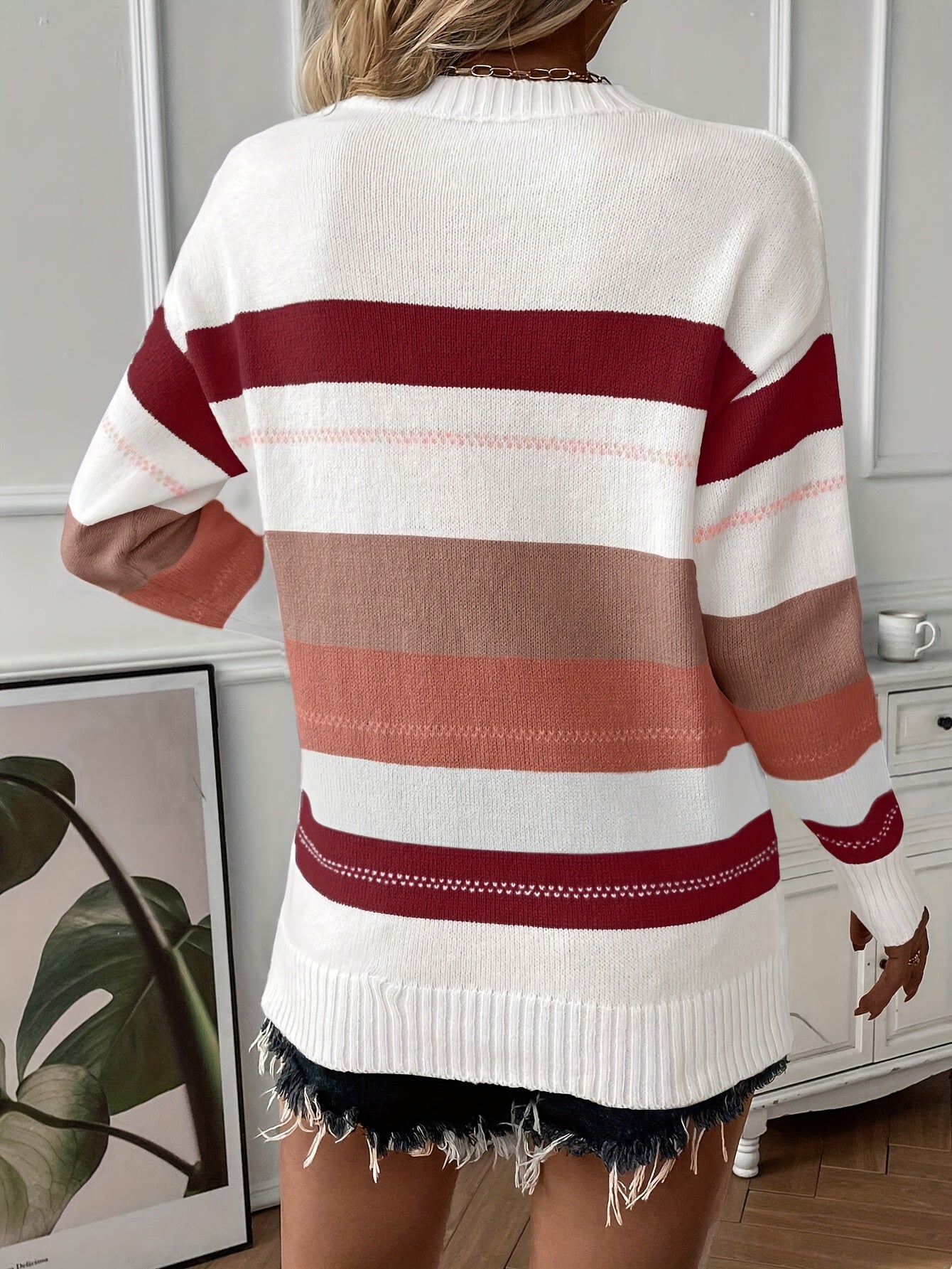 Kleurrijke Trui Ronde Hals Trendy dames