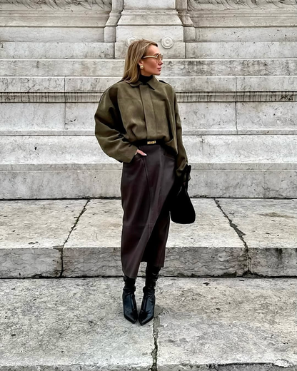 Dames Leren Look Jas Suède Stijlvol en Trendy