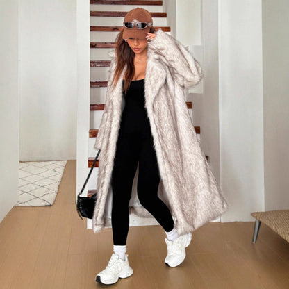 Dames Faux Fur Jas Lange Stijlvolle Trendy Warme Coat - Mode Vibes