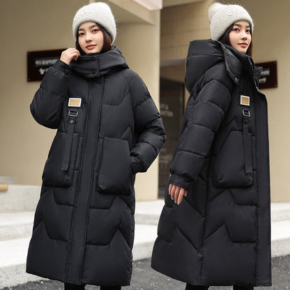 Dames Pufferjas Lange Gewatteerde Winterjas Korea Stijl