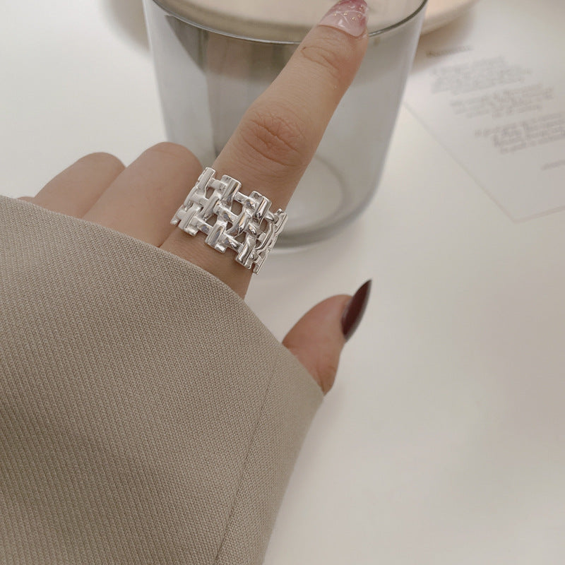 Dames Gevlochten Zilveren Opengewerkte Ring