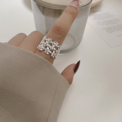 Dames Gevlochten Zilveren Opengewerkte Ring