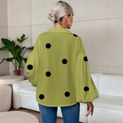 Dames Blouse met Ballon Mouwen en Grote Polka Dot Print