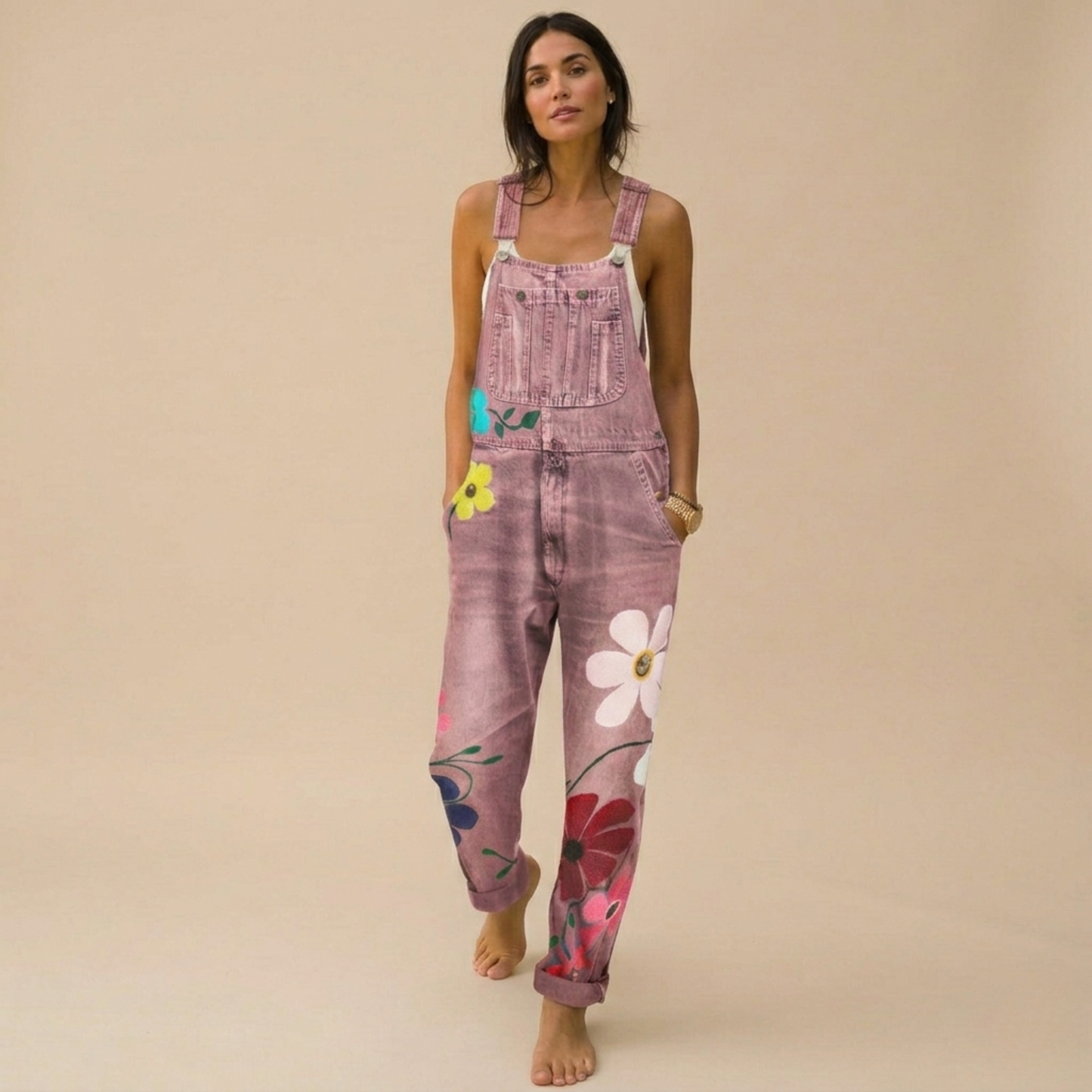 Eliza | Bloemenprint denim jumpsuit