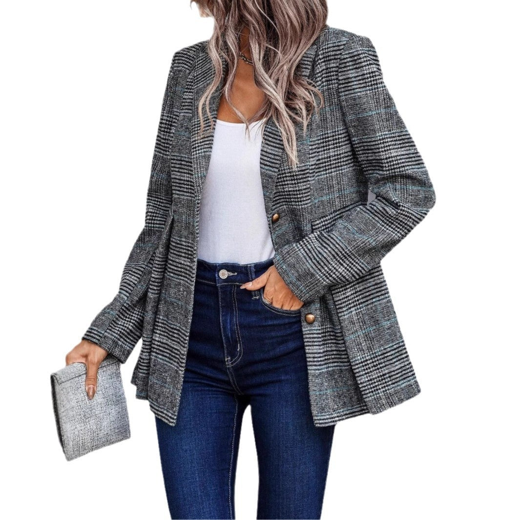 Dames Blazer Geruit Vintage Stijl Elegante Look