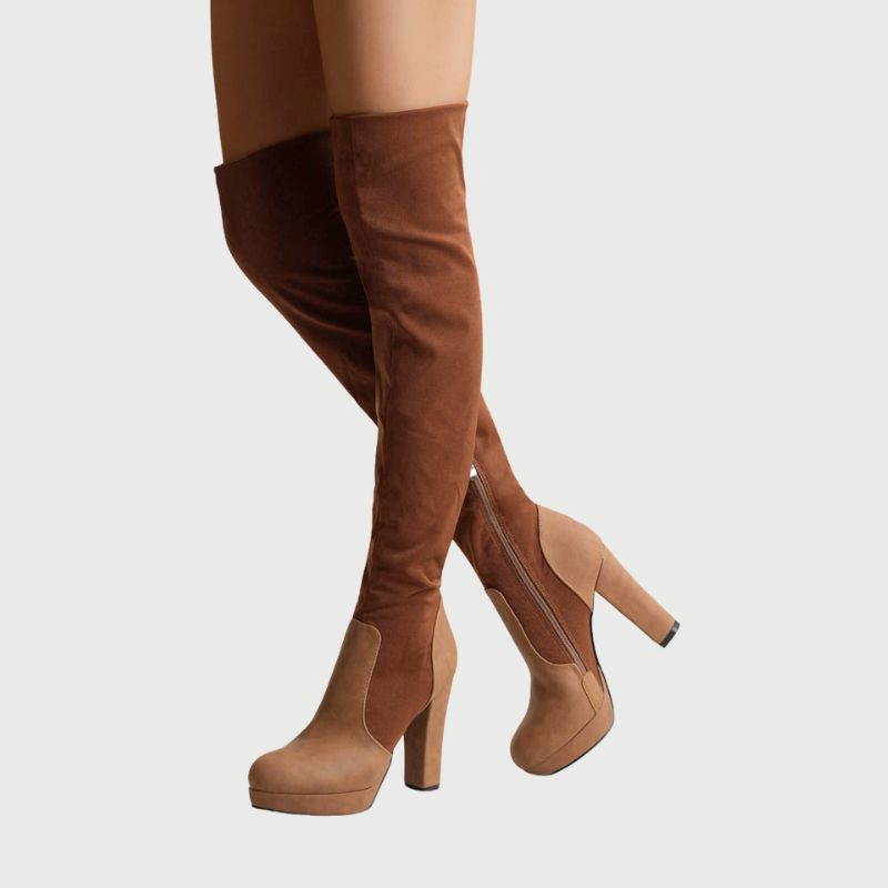 Overknee Laarzen met Blokhak Hoge Hak Stevig Leer