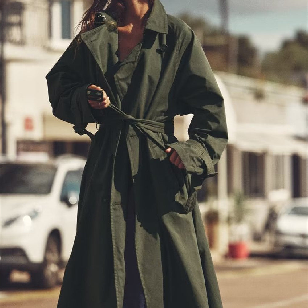 Dames Trenchcoat Lange Trendy Voorjaarsjas met Ceintuur