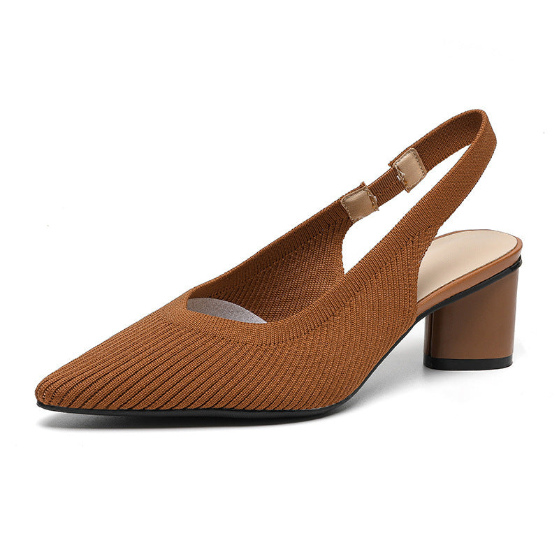 Slingback Hakken Puntige Neus Blokhak voor Vrouw