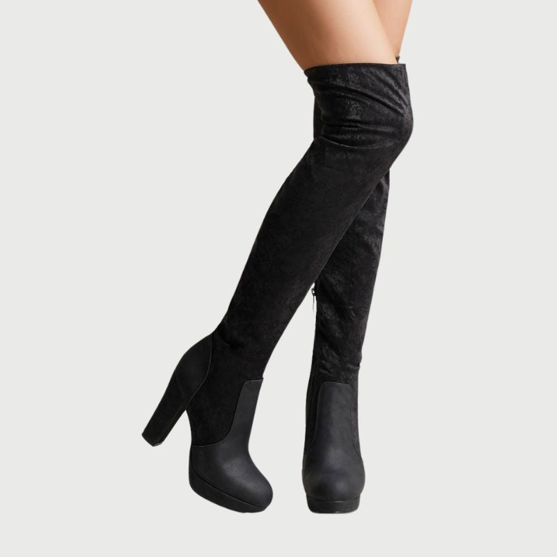 Overknee Laarzen met Blokhak Hoge Hak Stevig Leer