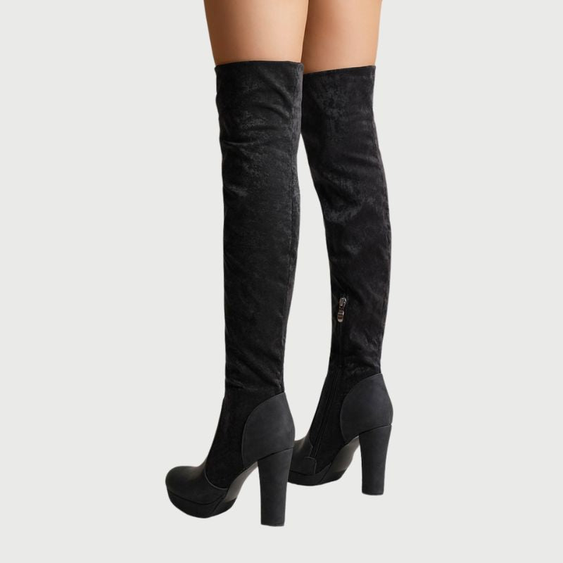 Overknee Laarzen met Blokhak Hoge Hak Stevig Leer