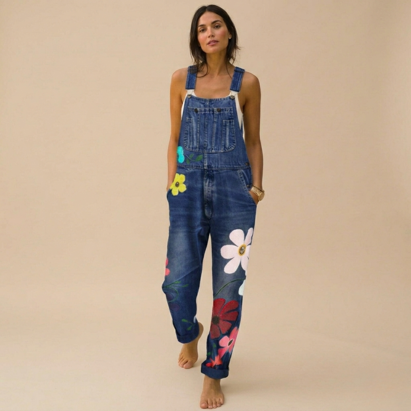 Eliza | Bloemenprint denim jumpsuit
