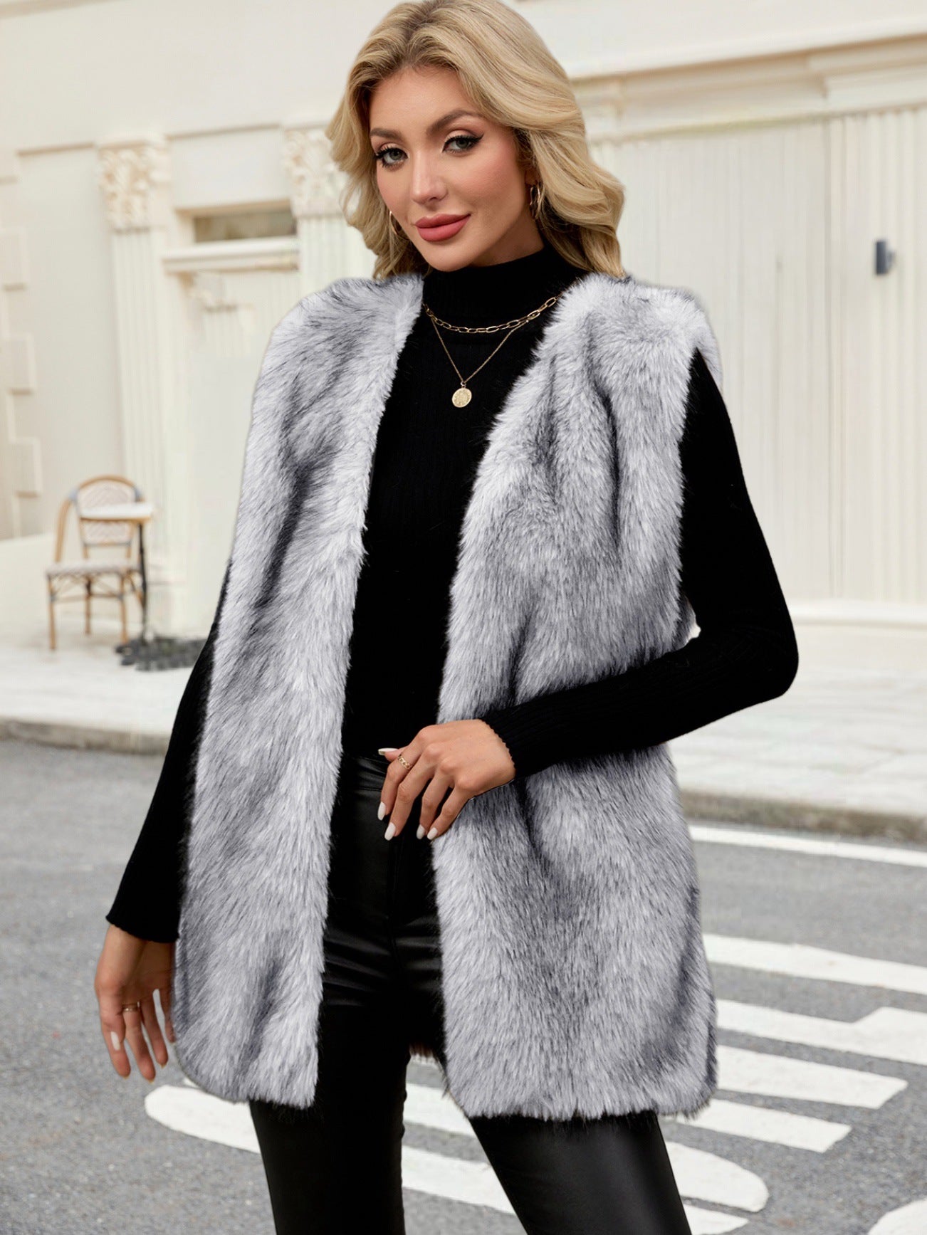 Dames Faux Fur Bodywarmer Gilet Trendy Zwart Wit
