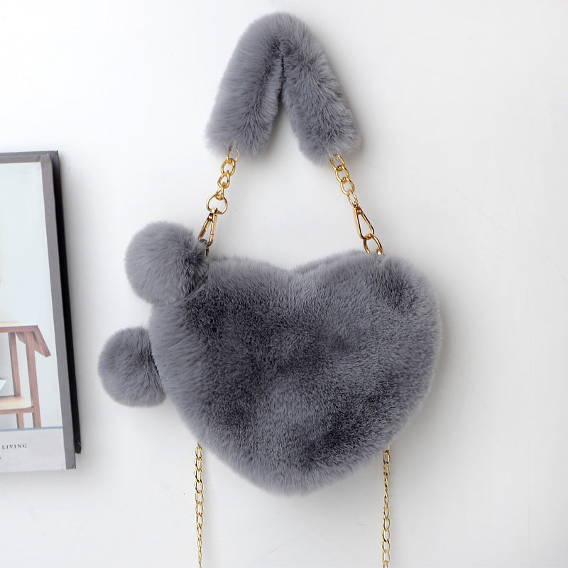Dames Plush Handtas Hartvorm Met Ketting Detail
