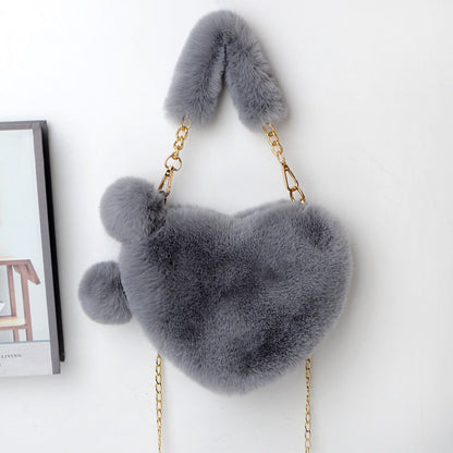 Dames Plush Handtas Hartvorm Met Ketting Detail