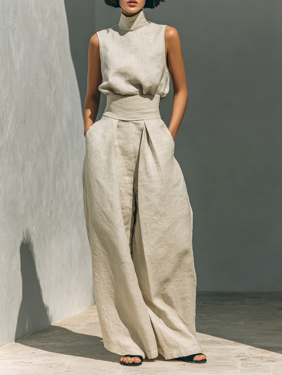 Dames Set Mouwloze en Wijde Broek Zachte Ademend Materiaal - Mode Vibes
