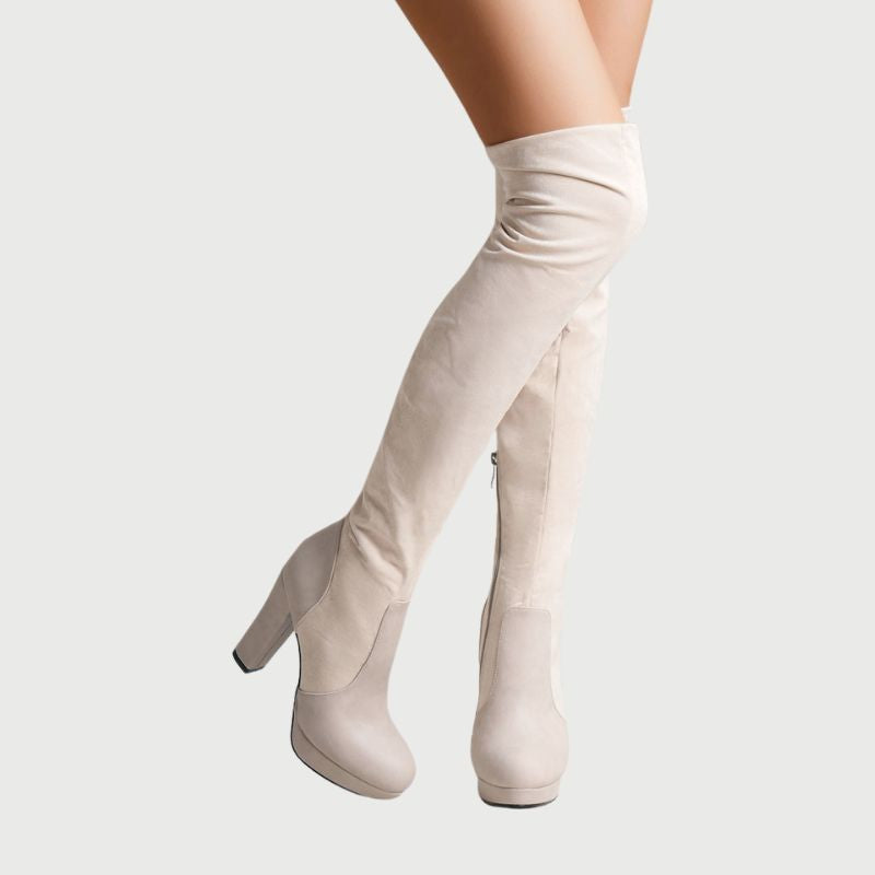 Overknee Laarzen met Blokhak Hoge Hak Stevig Leer - Mode Vibes