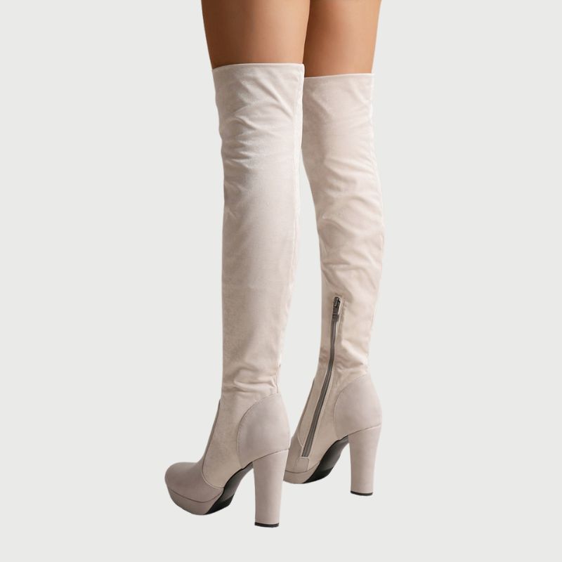 Overknee Laarzen met Blokhak Hoge Hak Stevig Leer