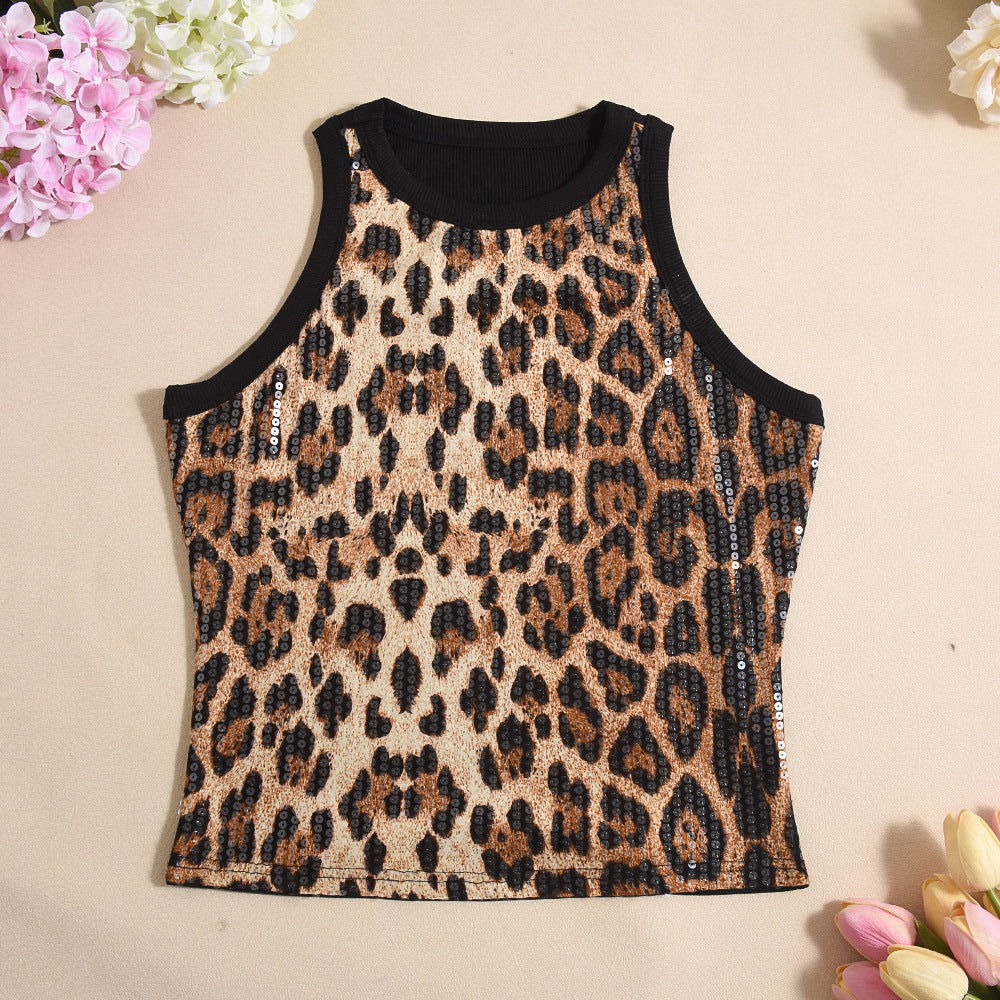 Dames Top met Pailletten en Luipaard Print Glitter Feestjurk