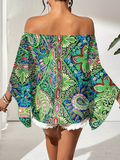 Vrouwelijke Blouse Off-Shoulder Geometrische Print