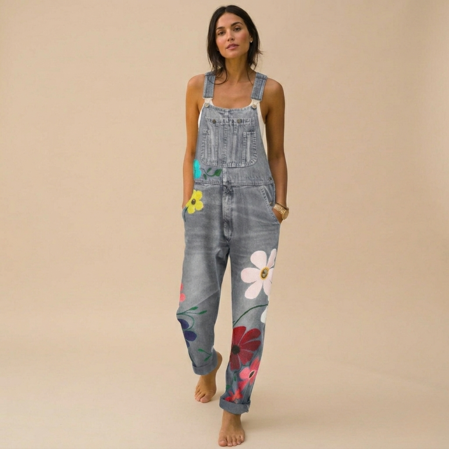 Eliza | Bloemenprint denim jumpsuit