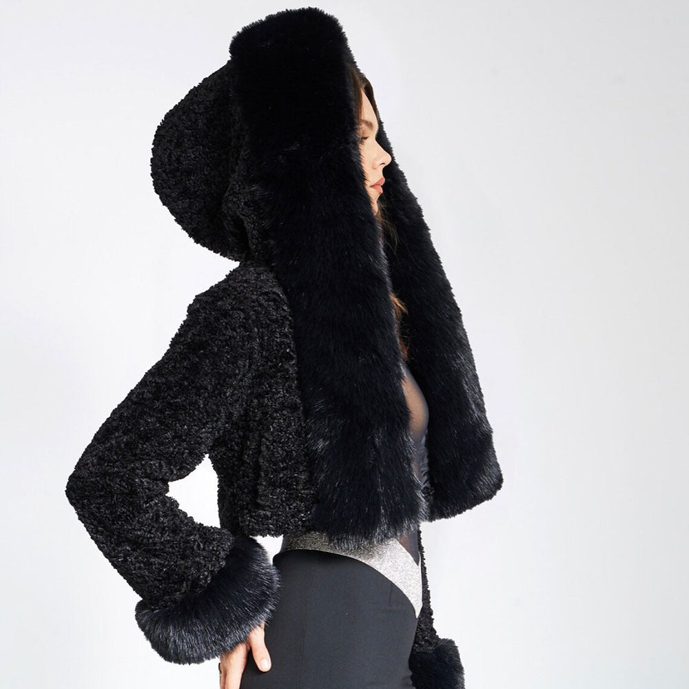 Korte Glamoureuze Winterjas met Kap