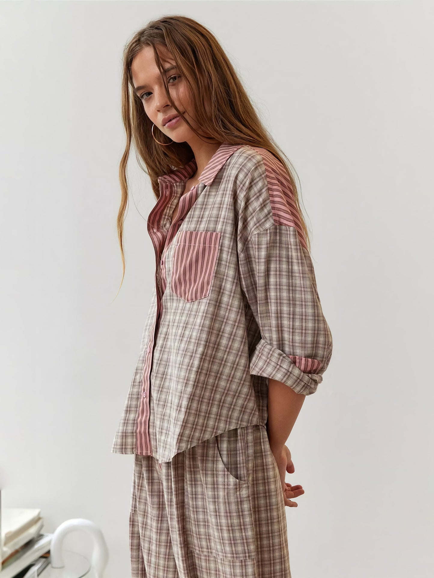 Geruite Pyjamaset voor Vrouw Casual Chic Losse Delen