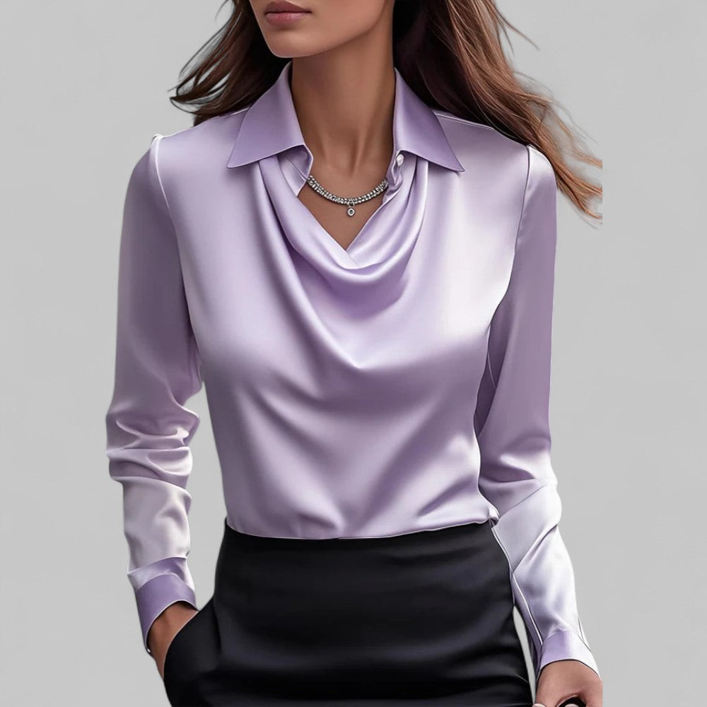 Isla Blouse met Gedrapeerde Hals – Dames Blouse met Lange Mouwen