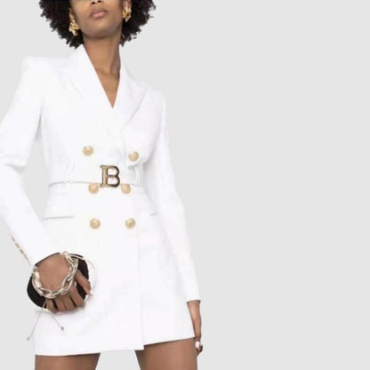 Blazerjurk Double-Breasted Met Riem Elegant Dame Jurk