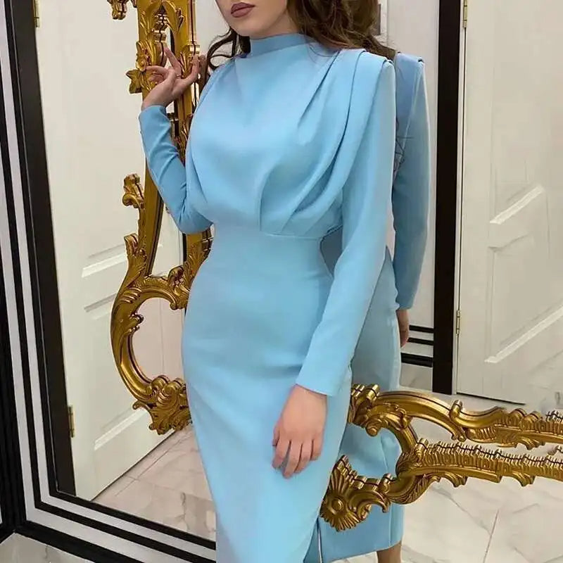 Elegante Midi-jurk met Colkraag en Roklijn - Mode Vibes