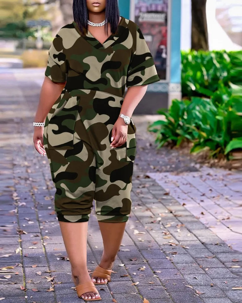 Plus Size Playsuit met Kleurrijke Print Stijlvol en Comfortabel